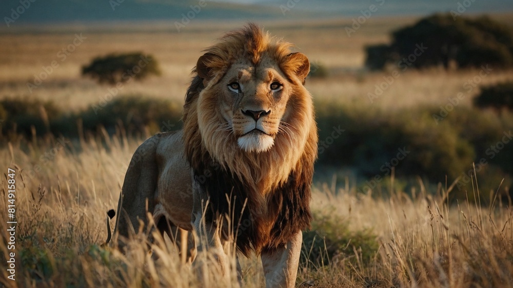 lion in the wild,The image captures a close-up of a majestic lion's face, proudly gazing across the savanna. The lion's intense eyes and regal expression exude power and nobility, with its mane lion in the wild,The image captures a close-up of a majestic lion's face, proudly gazing across the savanna. The lion's intense eyes and regal expression exude power and nobility, with its mane