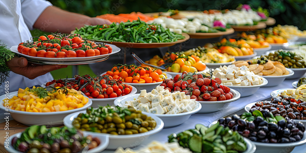 A person is holding a tray of food with a variety of vegetables A person is holding a tray of food with a variety of vegetables