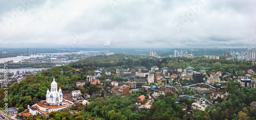 Aerial view of Kyiv panorama from the Motherland Monument