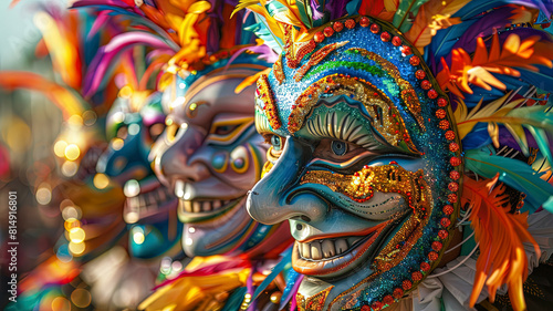 close up of a carnival mask  close up of a carnival scene in the brazil  face with carnival mask  colored faces