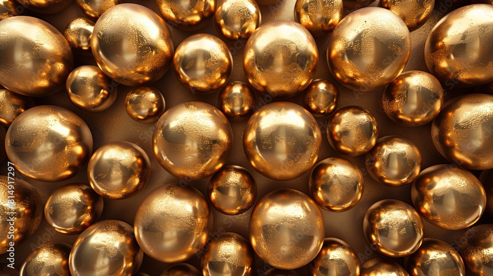 Spheres of different sizes made of gold. Abstract background. 3D rendering. Spheres of different sizes made of gold. Abstract background. 3D rendering.