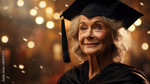 Older woman in graduation cap and gown