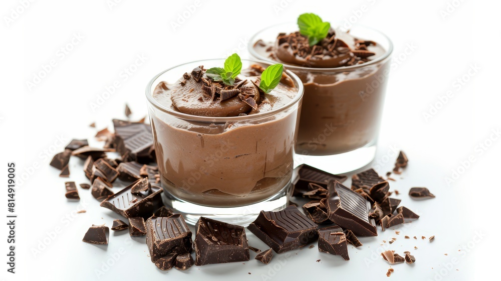 Realistic close-up of chocolate mousse isolated on a white background decadent treat theme water color vivid