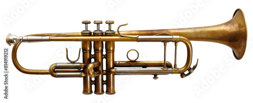 Vintage golden trumpet isolated on transparent background png