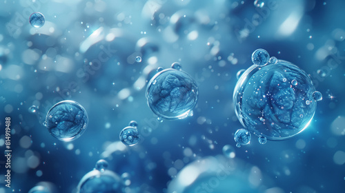 Wallpaper Mural A beautiful abstract scene featuring clusters of blue orbs and drifting particles, all set within a clear, transparent environment, evoking a sense of harmony, copy space Torontodigital.ca