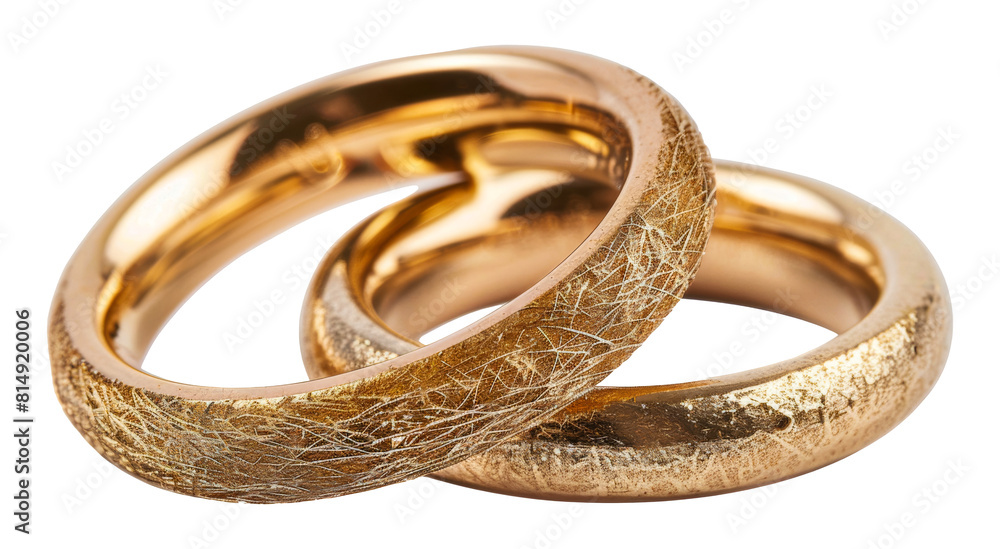 Intricate floral design on gold wedding bands isolated on transparent background png Intricate floral design on gold wedding bands isolated on transparent background png
