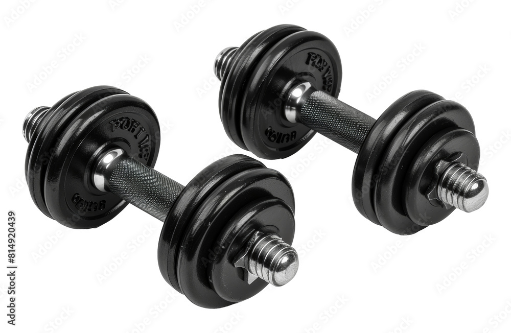 Black dumbbells for strength training isolated on transparent background png Black dumbbells for strength training isolated on transparent background png