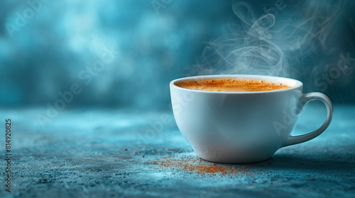 A white cup of hot coffee with smoke photo