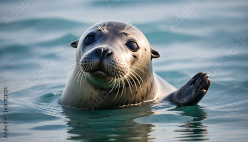 A playful seal balancing a ball on its nose in the photo