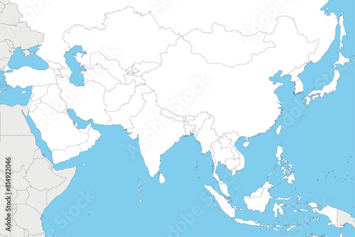Blank Political Asia Map vector illustration with countries in white color. Editable and clearly labeled layers.
