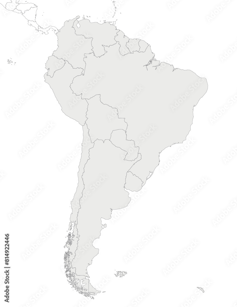 Blank Political South America Map vector illustration isolated in white background. Editable and clearly labeled layers.