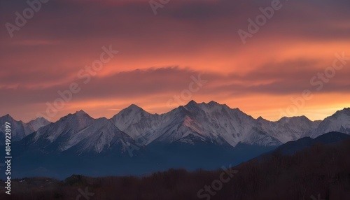 A mountain range outlined against a fiery sunset s upscaled_4