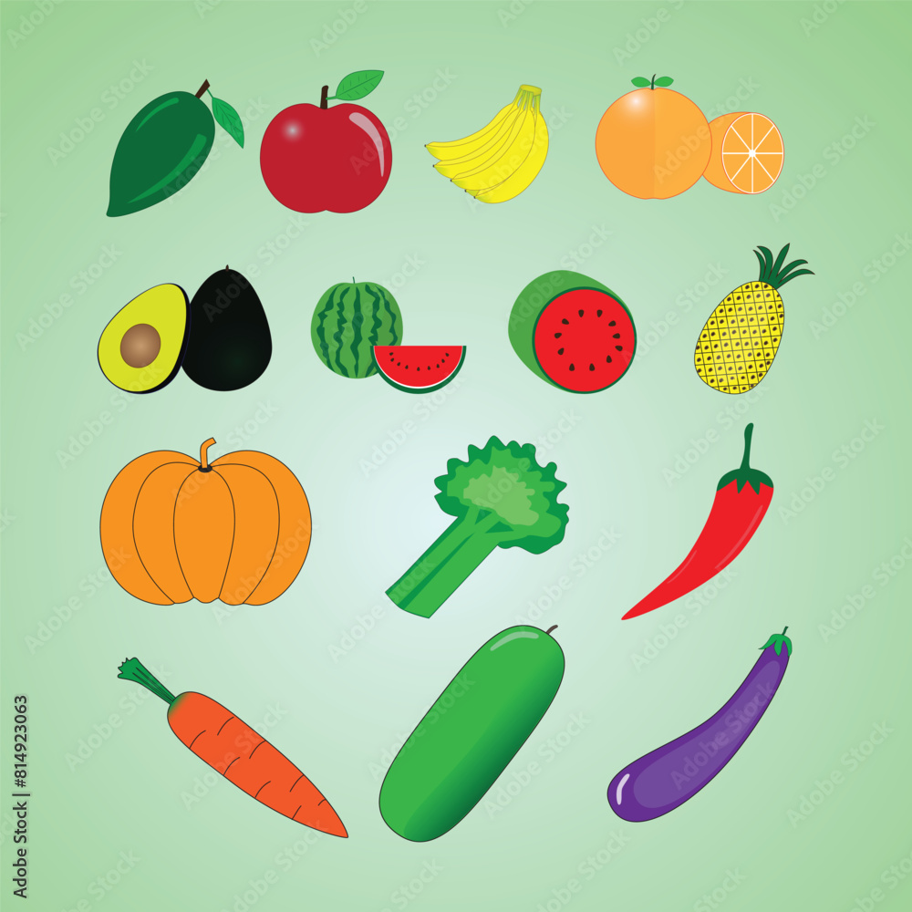 set fruit apple banana water melon oragne mango avocado set fruit apple banana water melon oragne mango avocado