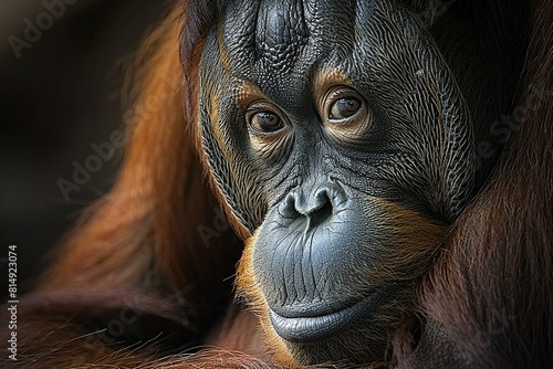 Portrait of an orangutan in a zoo, close up