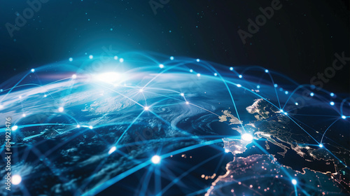 Digital world globe  concept of global network and connectivity on Earth  data transfer and cyber technology  information exchange and international telecommunications