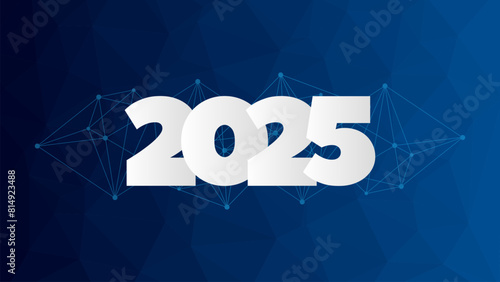 2025 Happy New Year symbol.  Low poly background. Blue gradient triangle network pattern. Vector illustration for celebration, holiday, event, congratulation, decoration, business, web design