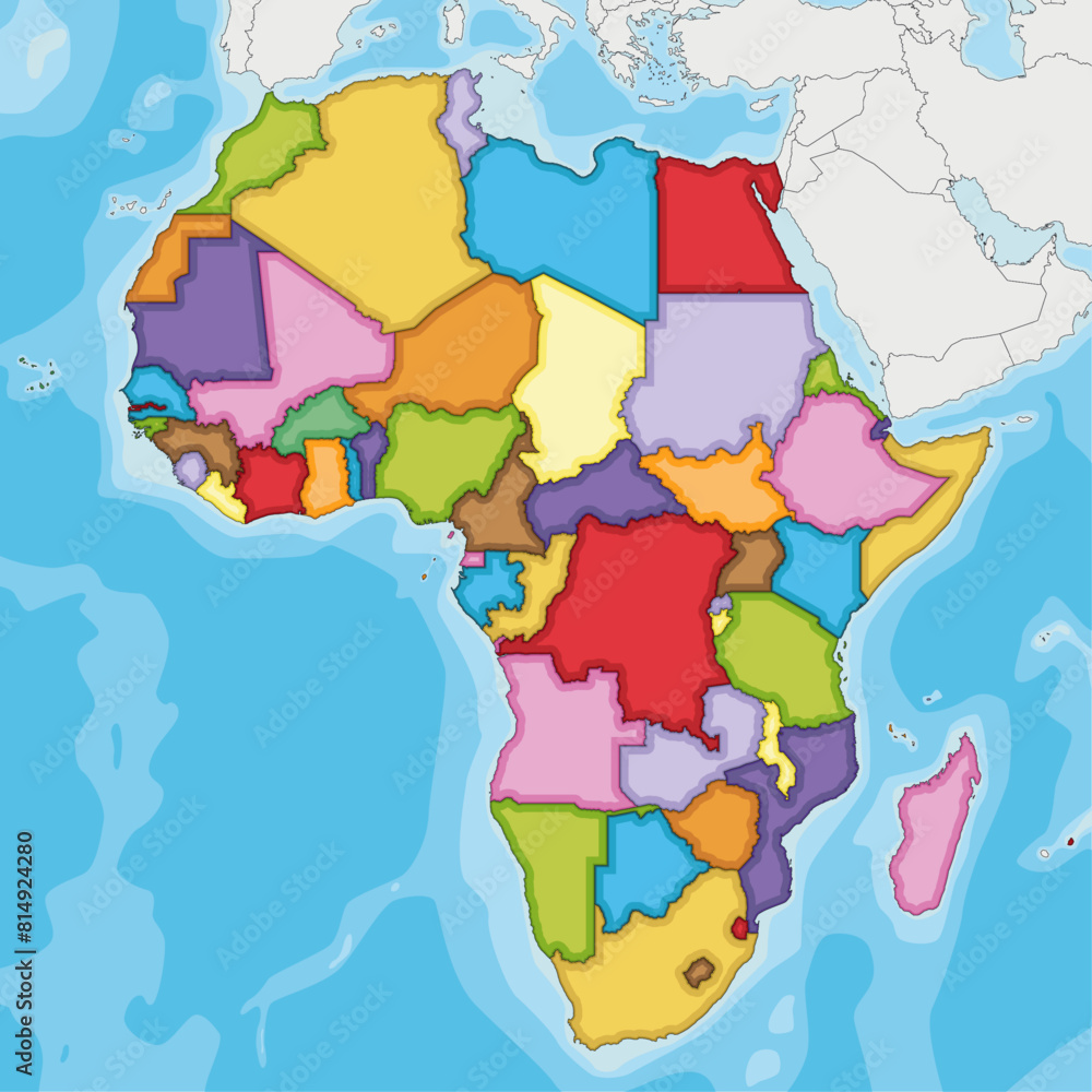 Obraz premium Blank Political Africa Map vector illustration with different colors for each country. Editable and clearly labeled layers.