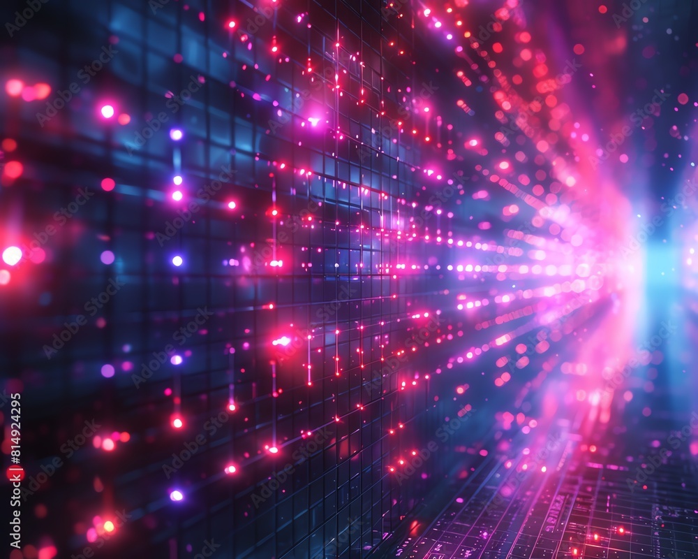 Obraz premium Futuristictech background with a digital polygon mesh in neon colors, conveying a sense of advanced technology and innovation