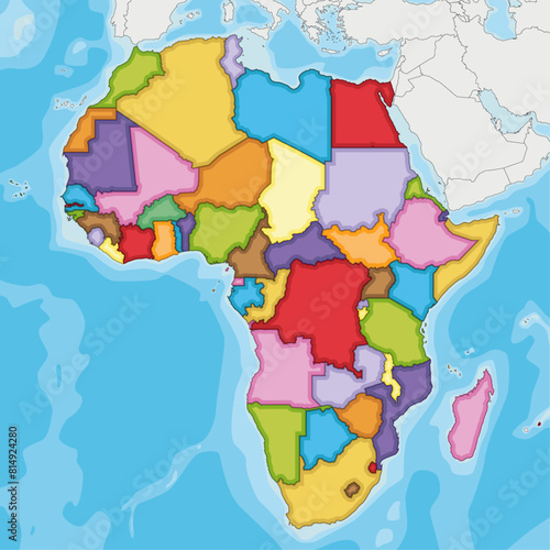 Blank Political Africa Map vector illustration with different colors for each country. Editable and clearly labeled layers.