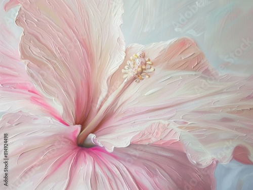 Elegant Pink Hibiscus Flower - Textured Oil Painting Artistry
