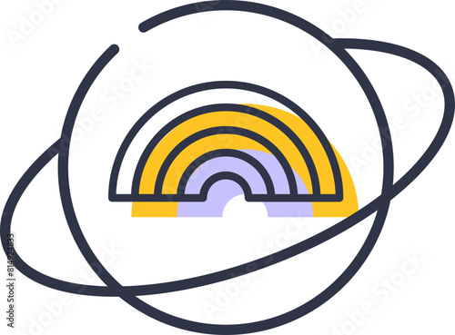 Modern gay pride month rainbow symbol in Saturn planet icon with yellow and purple color decoration