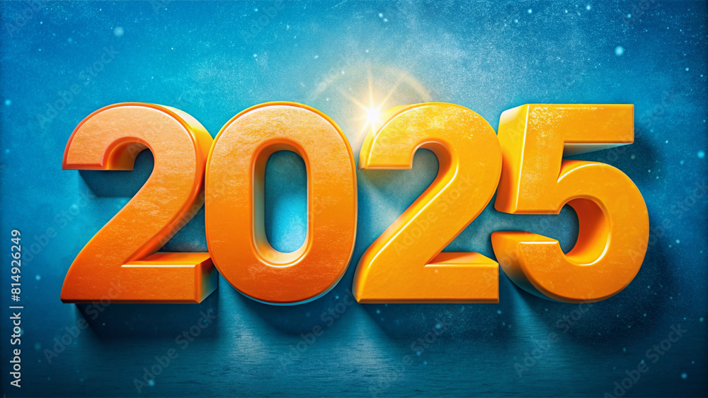 volumetric yellow numbers 2025 on a blue background, New Year poster volumetric yellow numbers 2025 on a blue background, New Year poster
