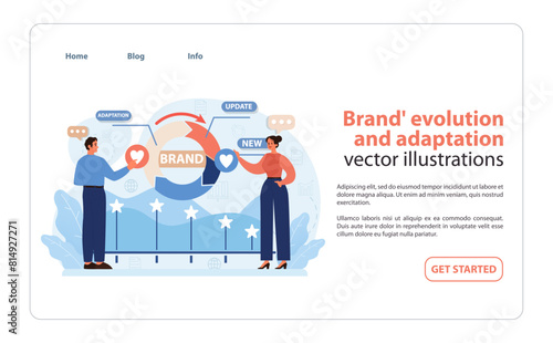 Brand Evolution and Adaptation Illustration. Professionals analyzing and implementing.
