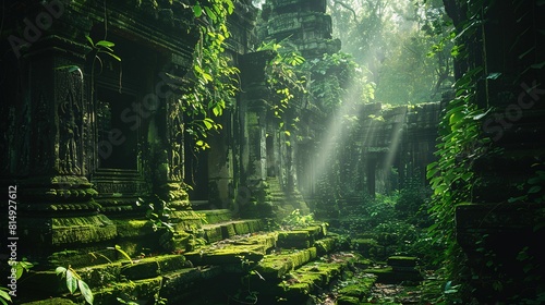 Ancient ruins in a tropical jungle photo