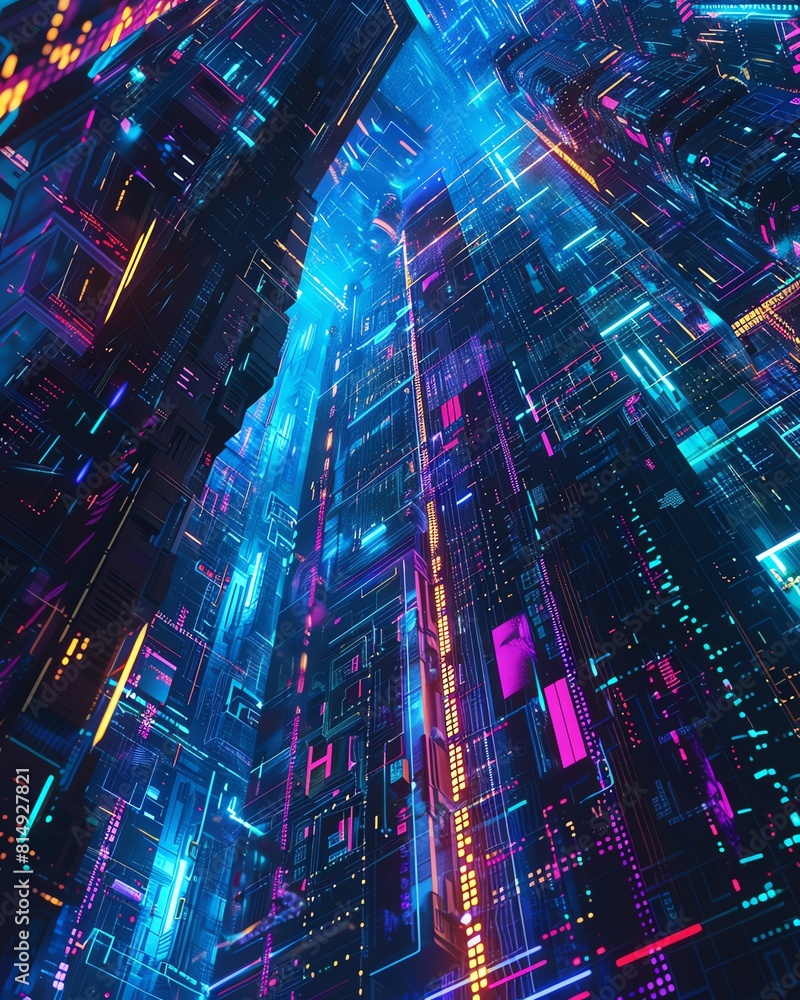 An abstract digital painting of a city made of glowing neon lights An abstract digital painting of a city made of glowing neon lights