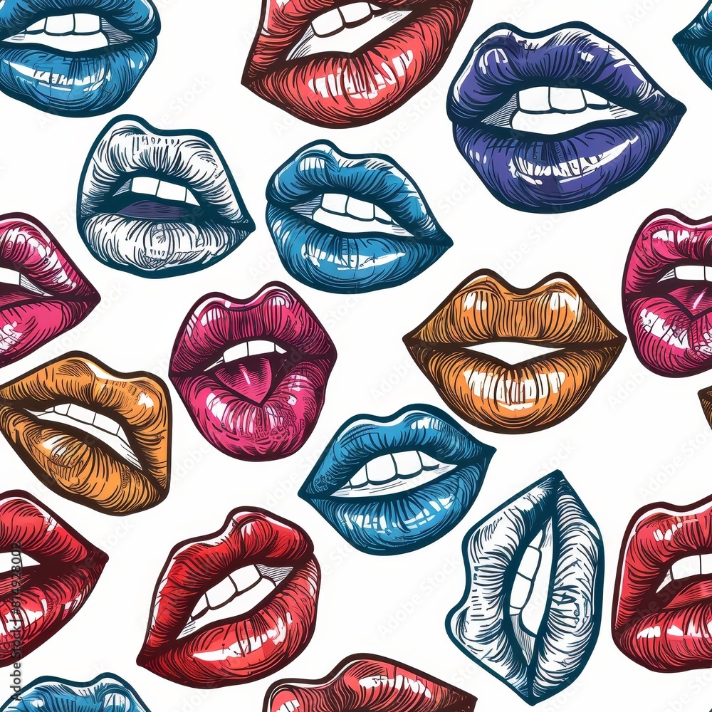 Color lips doodle style seamless pattern background Color lips doodle style seamless pattern background