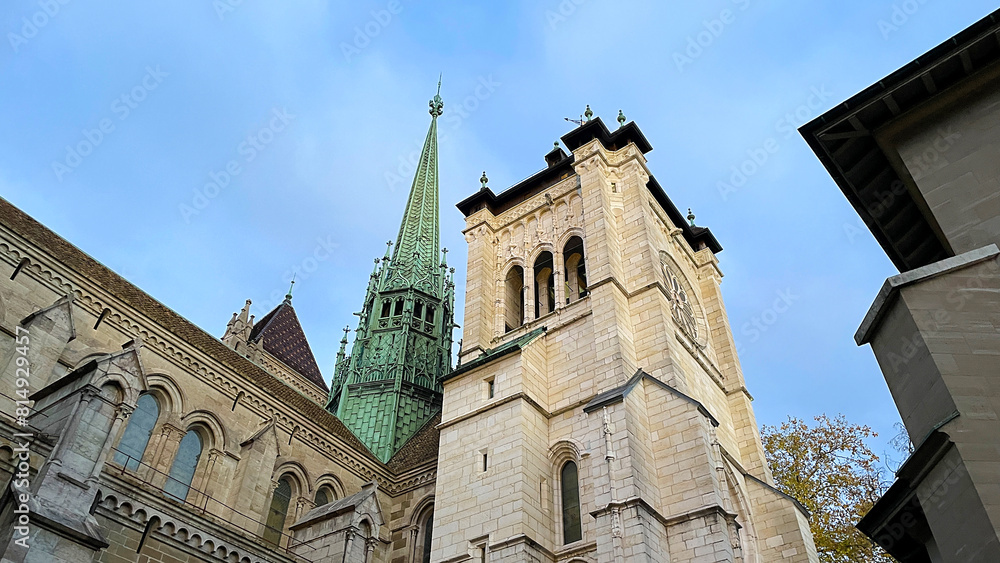 Tower and bell tower of St. Peter's Cathedral in Geneva Tower and bell tower of St. Peter's Cathedral in Geneva
