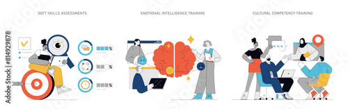 Soft Skills Training. Flat Vector Illustration