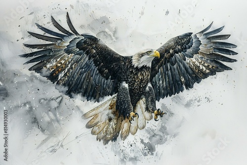 Digital painting of an eagle in flight with his wings outspread photo
