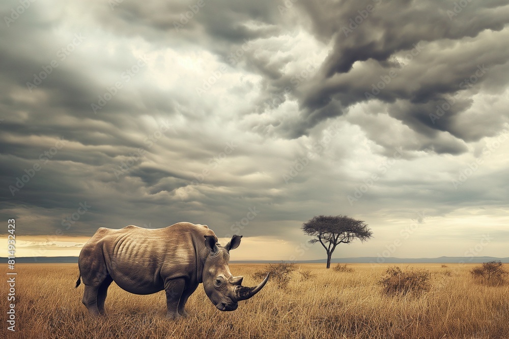 Fototapeta premium A rhino in its natural habitat