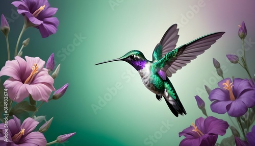 A hummingbird hovering near flowers in gradients o upscaled_4 © Dua