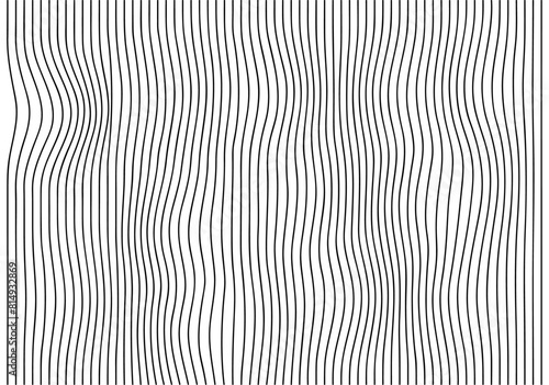 Patrón de líneas negras verticales distorsionadas en fondo blanco. photo