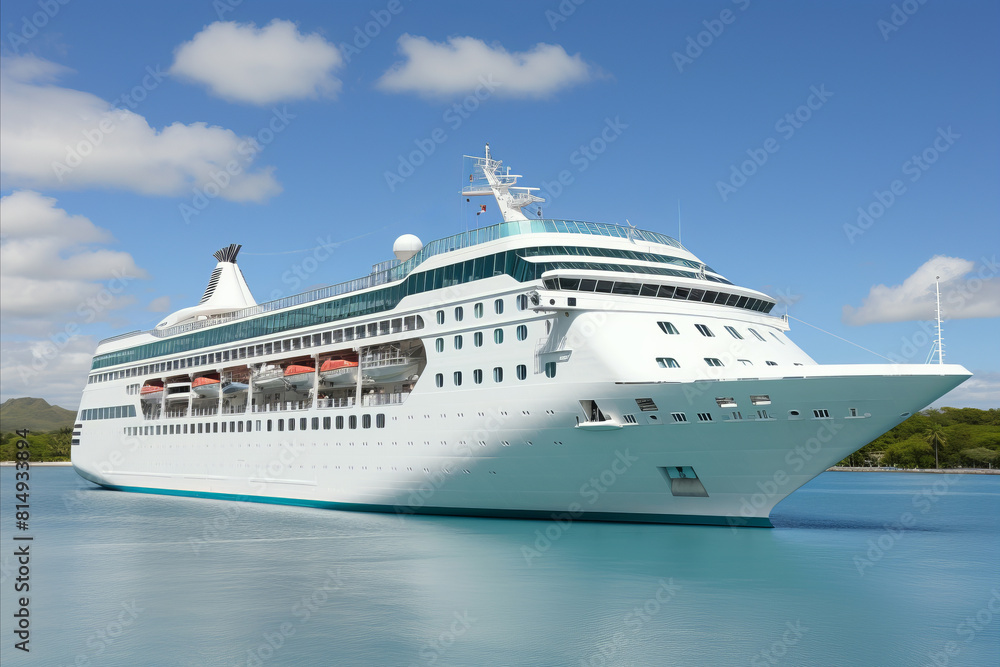 Exquisite multilevel resort liner gracefully sailing through sparkling waves on a picturesque day