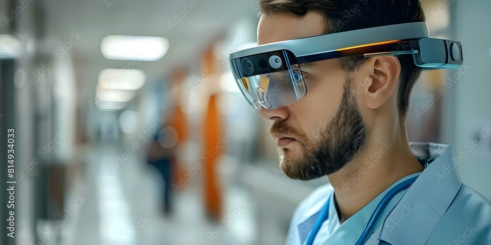 Doctor uses AR glasses to view patients medical history and vital signs. Concept Augmented Reality Glasses, Medical Technology, Patient Care, Vital Signs Monitoring, Healthcare Innovation Doctor uses AR glasses to view patients medical history and vital signs. Concept Augmented Reality Glasses, Medical Technology, Patient Care, Vital Signs Monitoring, Healthcare Innovation