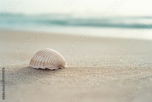 A Lone Seashell Resting on the Beach, One Seashell Amidst the Sandy Coastline