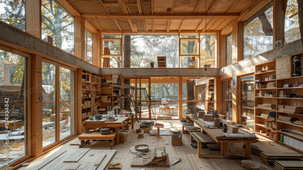 At the building site, the residential house project unfolds, embodying craftsmanship and modern design. At the building site, the residential house project unfolds, embodying craftsmanship and modern design.