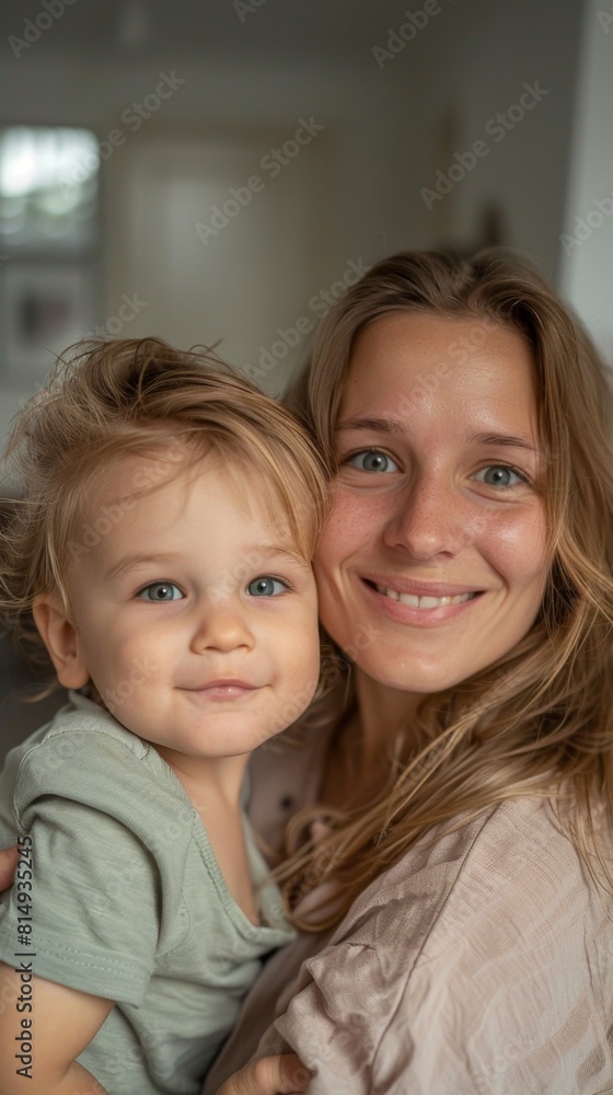 A mother and child sharing a joyful moment their smiles radiating warmth and love. A mother and child sharing a joyful moment their smiles radiating warmth and love.