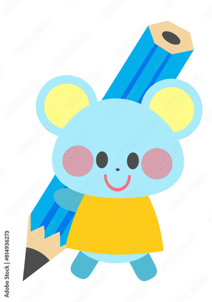 Obraz premium 鉛筆を持つねずみのイラスト