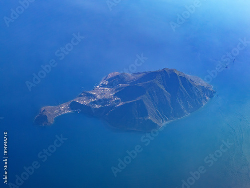 Photos Filicudi island aerial view from airplane at sunset, Aeolian Islands, Sicily, It