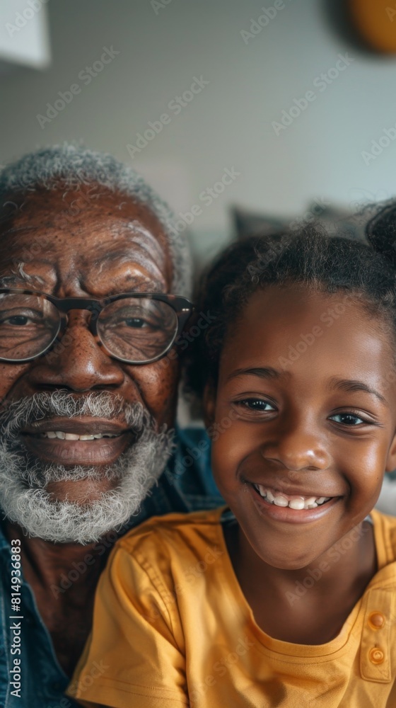 A joyful moment captured between a bearded man and a young girl with curly hair both smiling broadly sharing a warm embrace. A joyful moment captured between a bearded man and a young girl with curly hair both smiling broadly sharing a warm embrace.