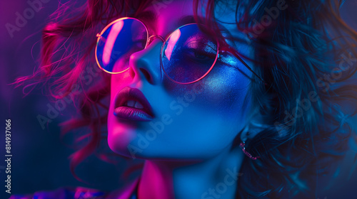 Woman Wearing Glasses on Purple Background