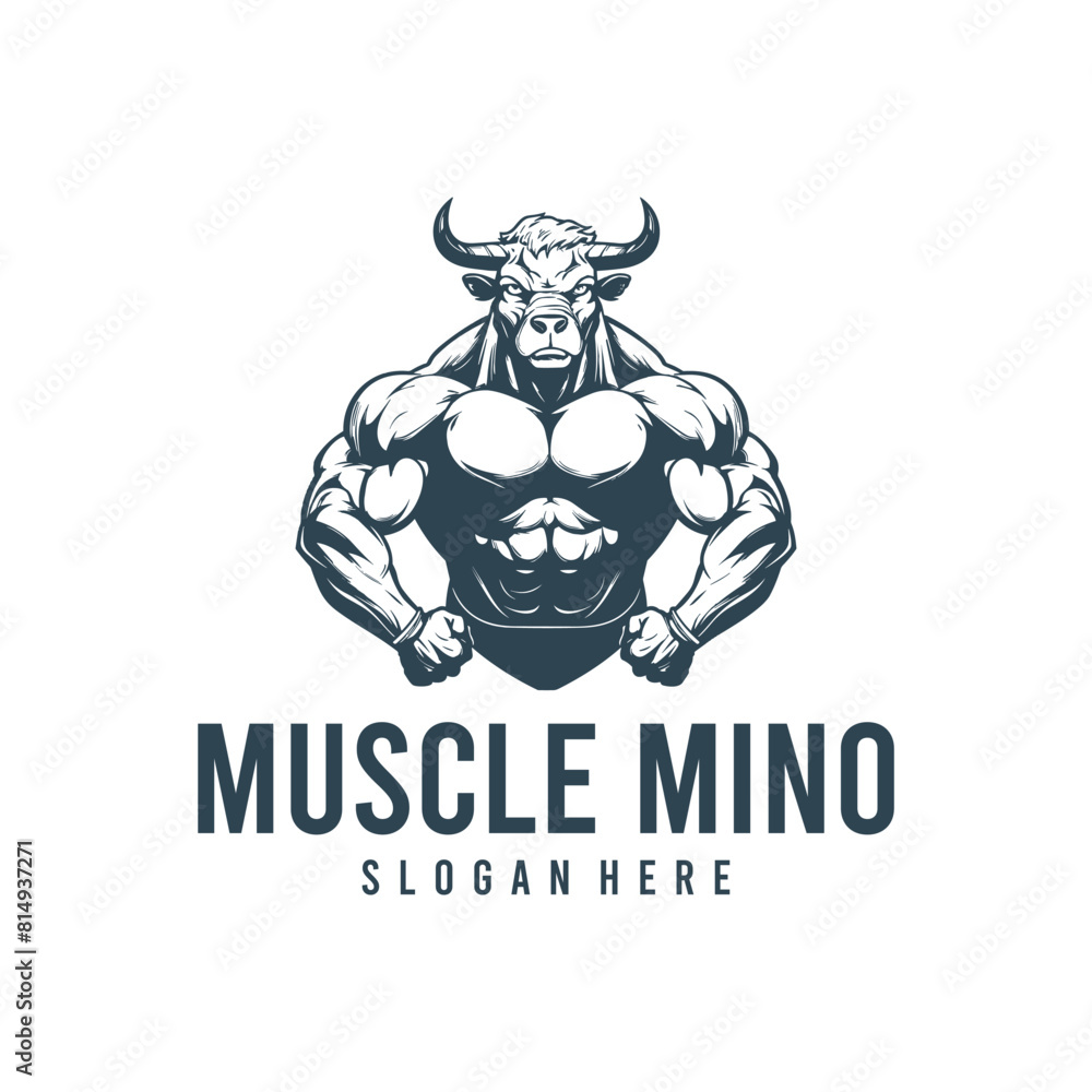 Obraz premium Muscle minotaur logo vector illustration