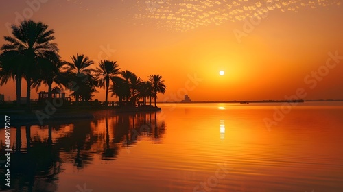 Beautiful sunrise view at Jeddah Lake in Saudi Arabia © ZEHAN