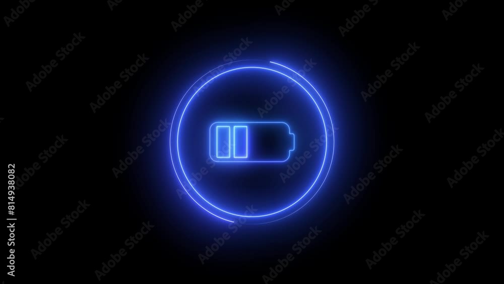 Battery charge neon sign Abstract battery with charging symbol in futuristic glowing polygonal style Neon battery icon animated .