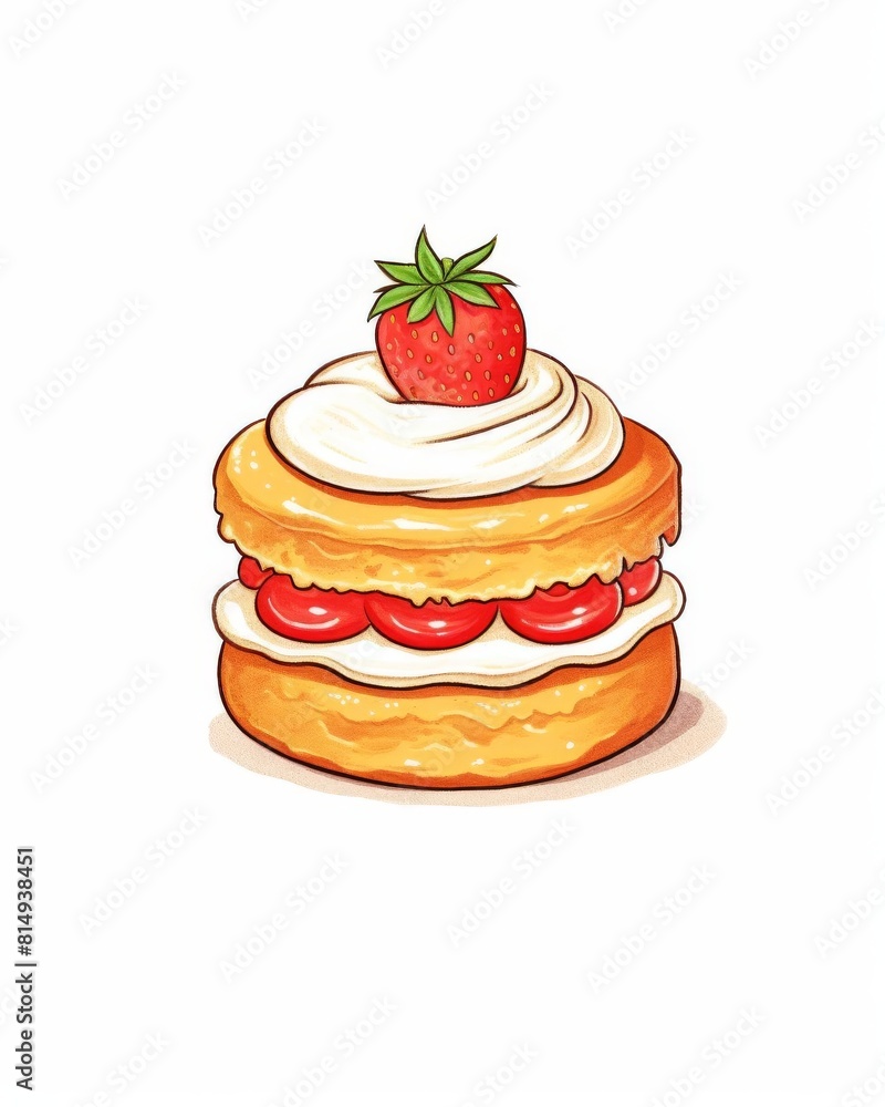 A cartoon image of a Victoria sponge cake with strawberries and cream. A cartoon image of a Victoria sponge cake with strawberries and cream.