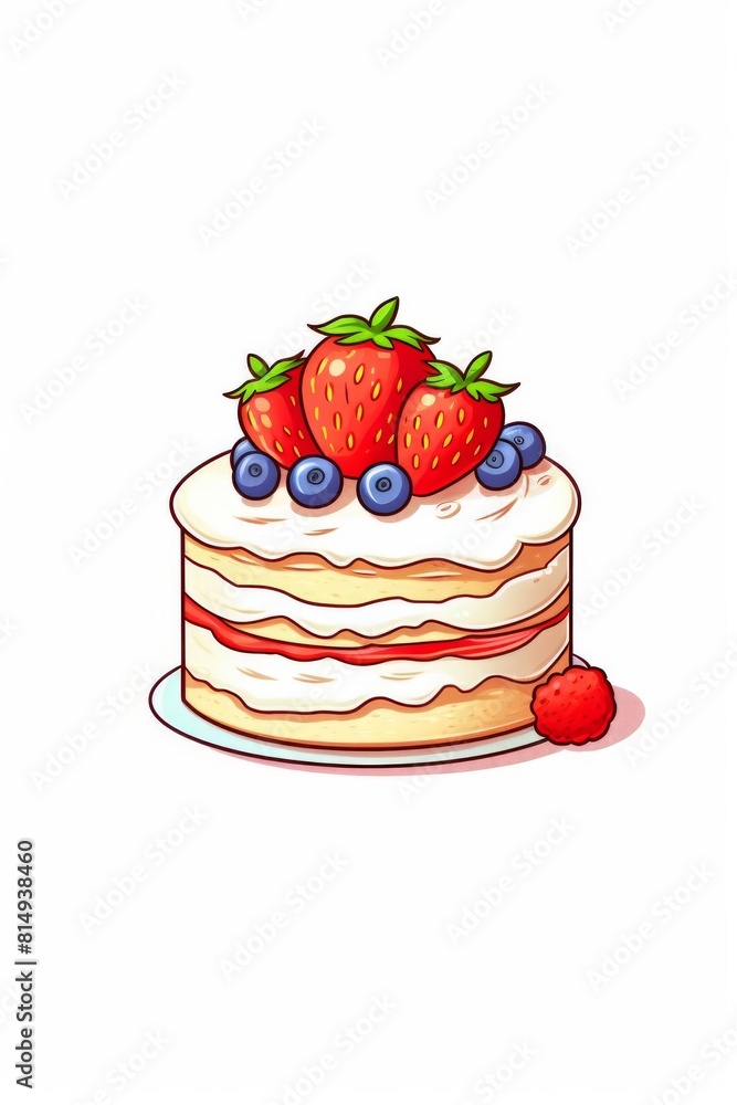 A cartoon image of a strawberry cake with blueberries on top. A cartoon image of a strawberry cake with blueberries on top.
